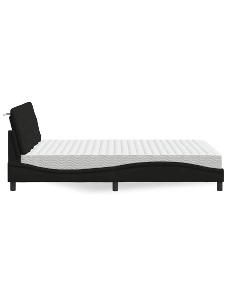 Letto con Materasso Nero 140x190 cm in Tessuto