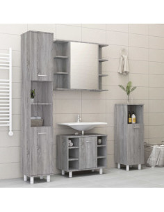 Set Mobili da Bagno 4 pz Grigio Sonoma in Legno Multistrato