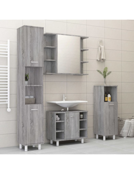 Set Mobili da Bagno 4 pz Grigio Sonoma in Legno Multistrato