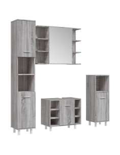 Set Mobili da Bagno 4 pz Grigio Sonoma in Legno Multistrato 2