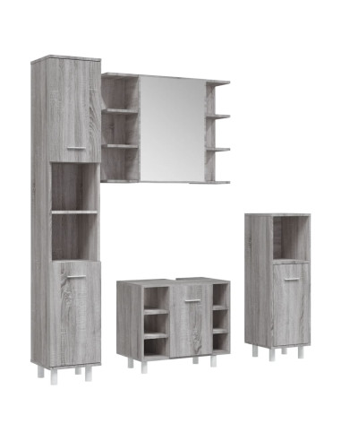 Set Mobili da Bagno 4 pz Grigio Sonoma in Legno Multistrato