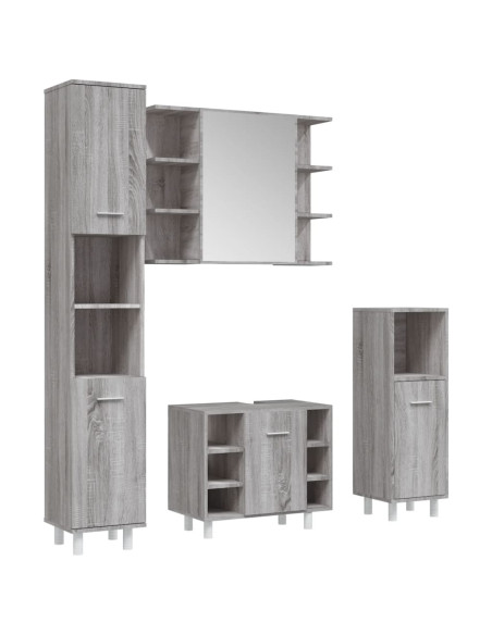 Set Mobili da Bagno 4 pz Grigio Sonoma in Legno Multistrato