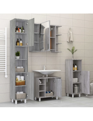 Set Mobili da Bagno 4 pz Grigio Sonoma in Legno Multistrato