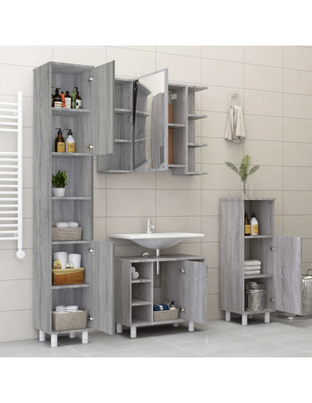 Set Mobili da Bagno 4 pz Grigio Sonoma in Legno Multistrato