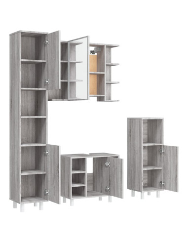 Set Mobili da Bagno 4 pz Grigio Sonoma in Legno Multistrato