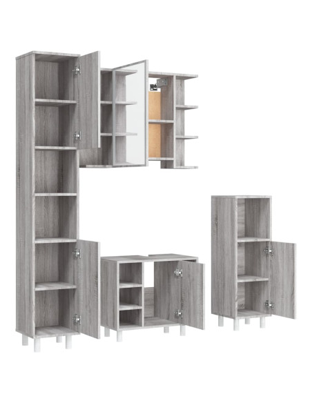 Set Mobili da Bagno 4 pz Grigio Sonoma in Legno Multistrato