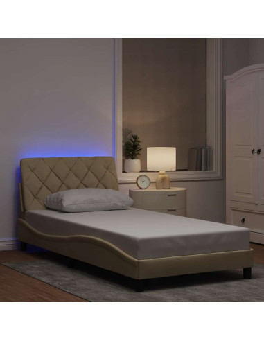 Giroletto con LED senza Materasso Crema 100x200 cm in Tessuto