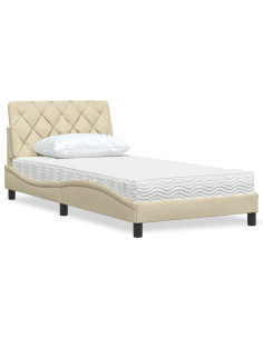Letto con Materasso Crema 100x200 cm in Tessuto