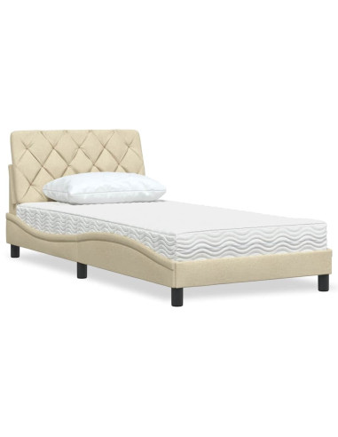 Letto con Materasso Crema 100x200 cm in Tessuto
