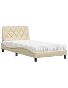 Letto con Materasso Crema 100x200 cm in Tessuto 2