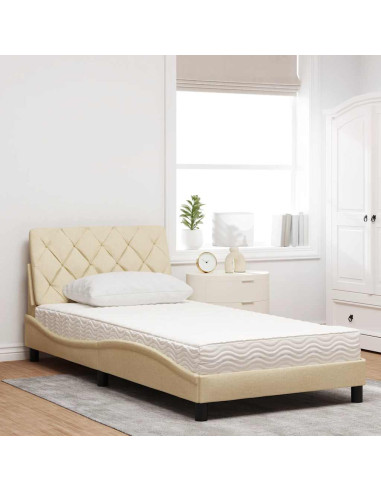 Letto con Materasso Crema 100x200 cm in Tessuto