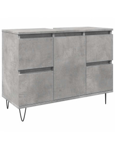 Armadietto da Bagno Grigio Cemento 80x33x60cm in Truciolato 2