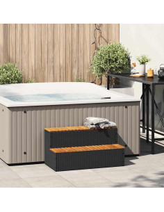 Bordo per Vasca Idromassaggio Nero Polyrattan&Massello Acacia