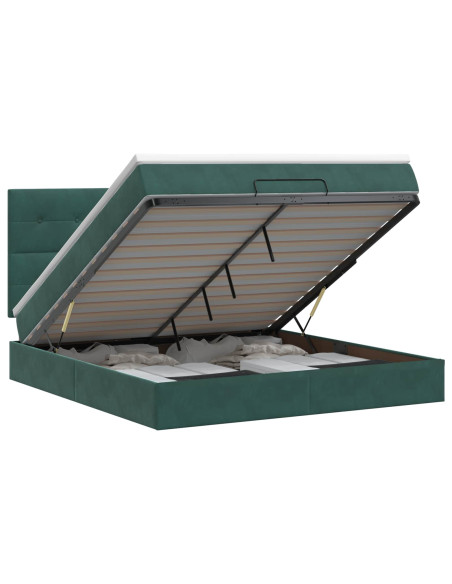 Letto ottomano con materasso Verde Scuro 160 x 200 cm Velluto
