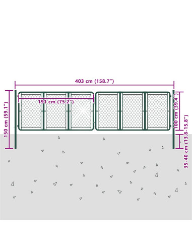 Cancello da Giardino in Acciaio 400x100 cm Verde