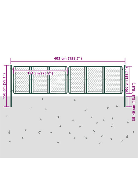 Cancello da Giardino in Acciaio 400x100 cm Verde