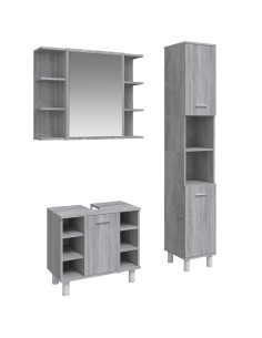 Set Mobili da Bagno 3 pz Grigio Sonoma in Legno Multistrato 2