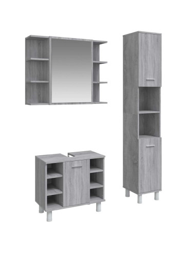 Set Mobili da Bagno 3 pz Grigio Sonoma in Legno Multistrato