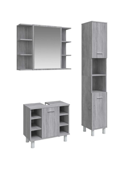 Set Mobili da Bagno 3 pz Grigio Sonoma in Legno Multistrato