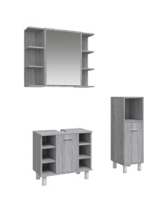 Set Mobili da Bagno 3 pz Grigio Sonoma in Legno Multistrato 2