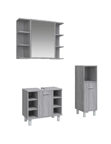 Set Mobili da Bagno 3 pz Grigio Sonoma in Legno Multistrato