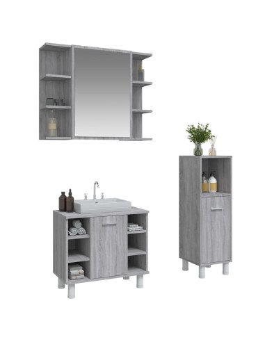 Set Mobili da Bagno 3 pz Grigio Sonoma in Legno Multistrato