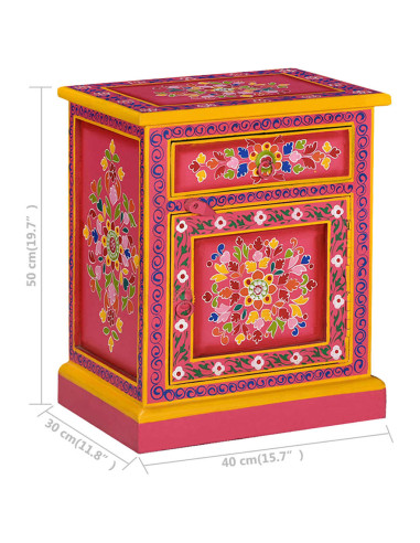 Comodino in Legno Massello di Mango Rosa Dipinto a Mano