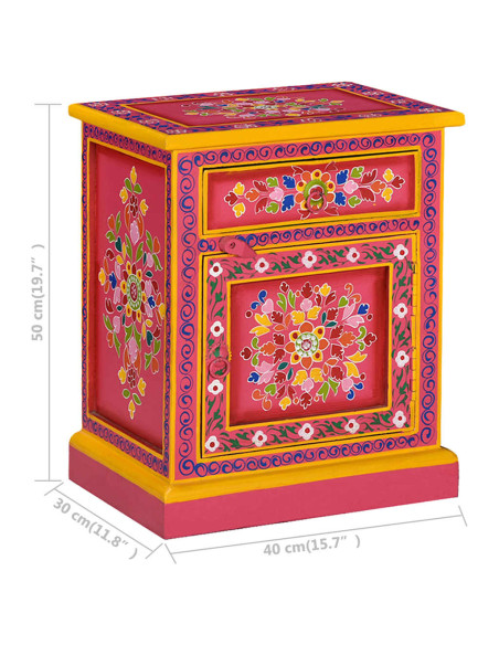 Comodino in Legno Massello di Mango Rosa Dipinto a Mano