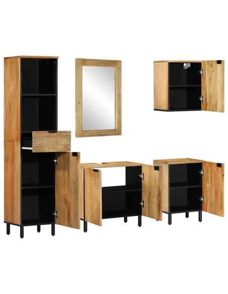 Set Mobili da Bagno 5 pz Marrone in Legno Massello di Mango