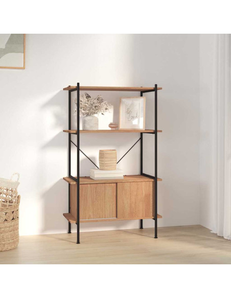Scaffalatura 4 Livelli con Mobile 80x40x130 cm Acciaio e Legno
