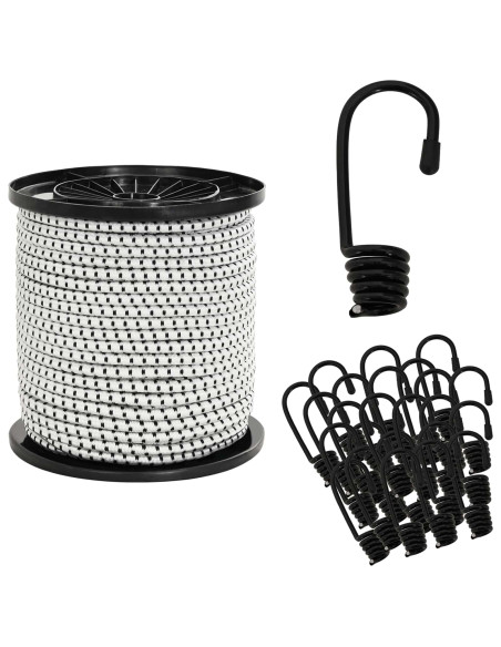 Corde Bungee con Ganci 4 mm Nero e Bianco PP e gomma