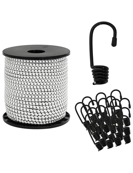 Corde Bungee con Ganci 6 mm Nero e Bianco PP e gomma
