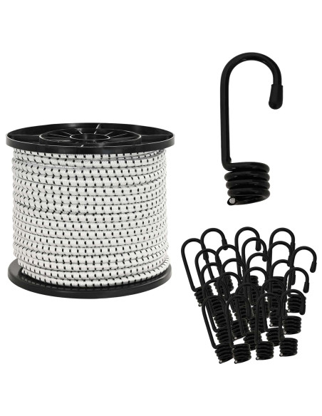 Corde Bungee con Ganci 10 mm Nero e Bianco PP e gomma