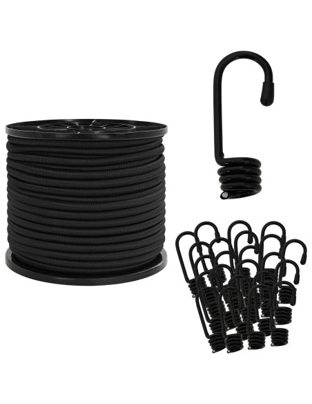 Corde Bungee con Ganci 10 mm Nero PP e gomma