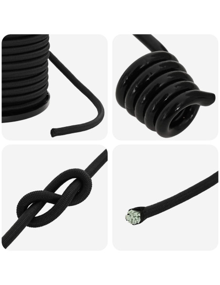 Corde Bungee con Ganci 4 mm Nero PP e gomma