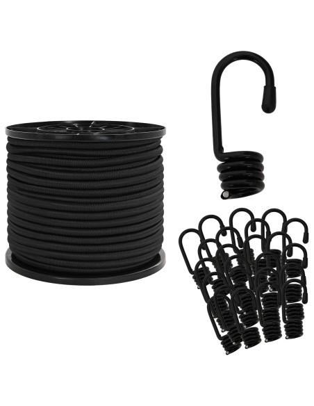 Corde Bungee con Ganci 8 mm Nero PP e gomma