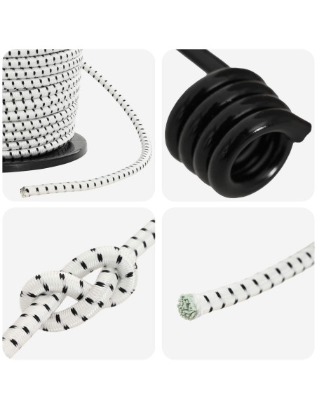 Corde Bungee con Ganci 10 mm Nero e Bianco PP e gomma