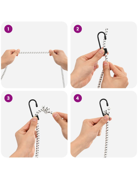 Corde Bungee con Ganci 10 mm Nero e Bianco PP e gomma