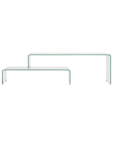 Set Tavolini Salotto 2 pz 90x30x20/110x30x40cm Vetro Temperato