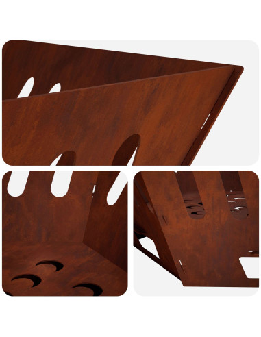 Focolare Ruggine 80 x 80 x 28 cm Acciaio Corten