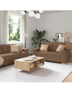 Divano 2 pcs Marrone 221 x 80 x 80 cm Tessuto misto lino