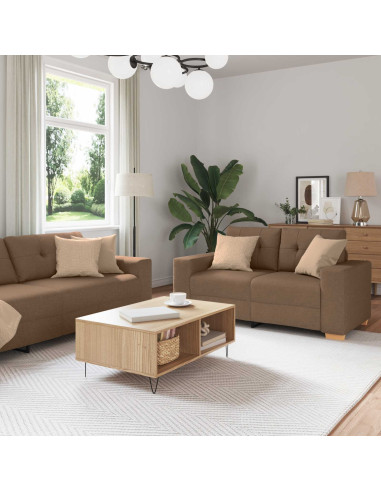 Divano 2 pcs Marrone 221 x 80 x 80 cm Tessuto misto lino