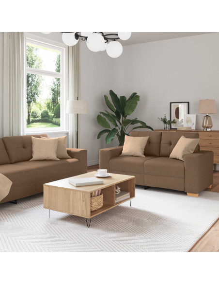 Divano 2 pcs Marrone 221 x 80 x 80 cm Tessuto misto lino