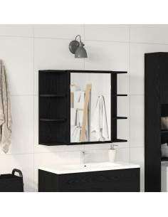 Mobiletto per specchio Rovere Nero 80 x 20,5 x 64 cm
