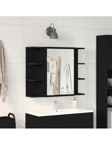Mobiletto per specchio Rovere Nero 80 x 20,5 x 64 cm