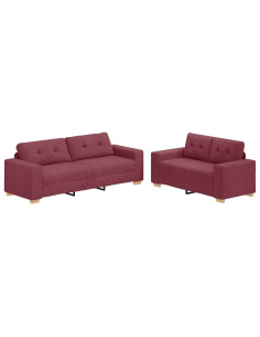 Divano 2 pcs Rosso Vino 221 x 80 x 80 cm Tessuto misto lino 2