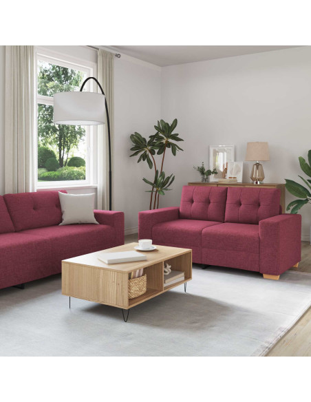 Divano 2 pcs Rosso Vino 221 x 80 x 80 cm Tessuto misto lino