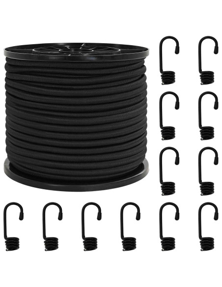 Corde Bungee con Ganci 10 mm Nero PP e gomma