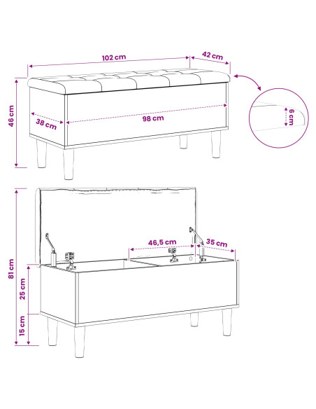 Panchina con Cuscino Legno di quercia 102 x 42 x 46 cm