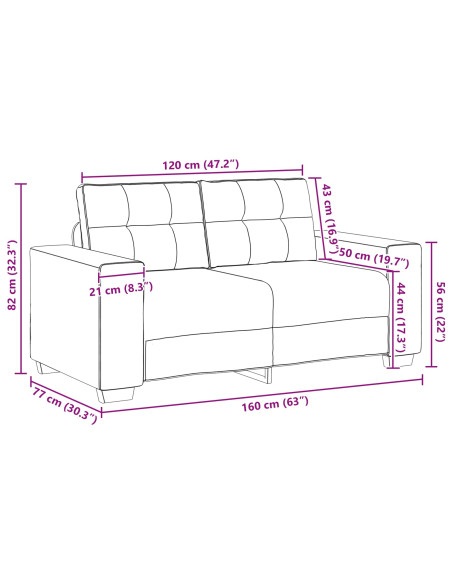 Divano 2 pcs Crema 221 x 80 x 80 cm Velluto